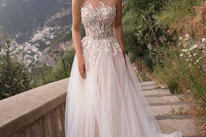 Lace tulle boho wedding dress