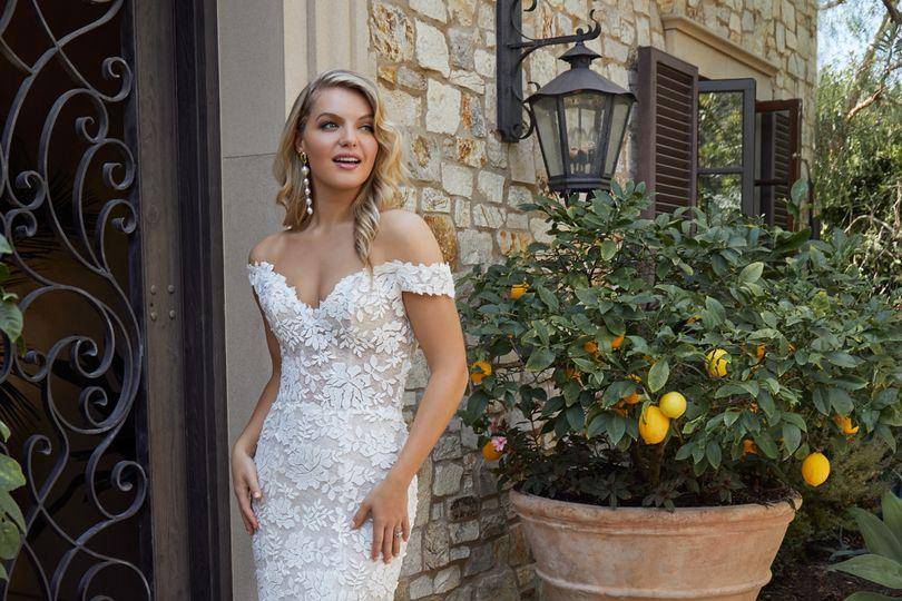 Semi-fitted lace boho wedding dress