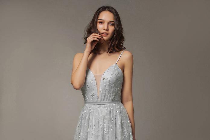 Grey star boho wedding dress