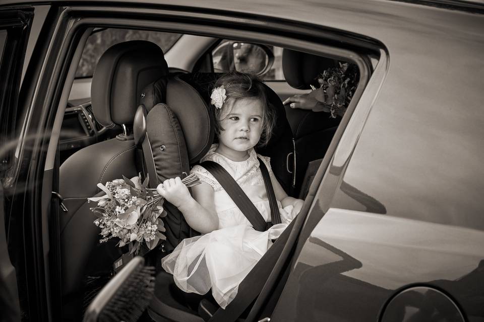 A bridesmaid waits