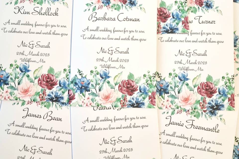 Seat names & favours