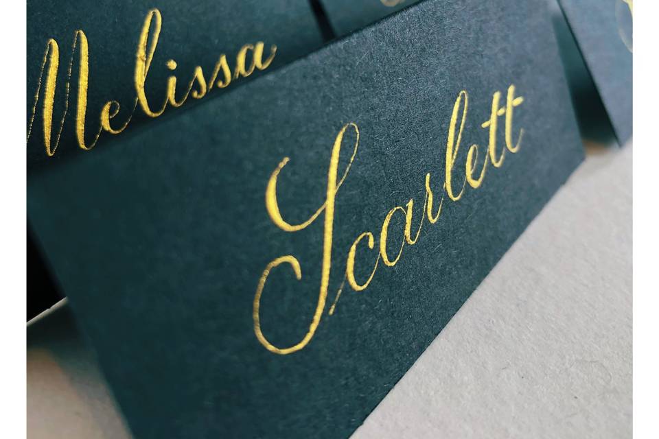 Gold on black place cards