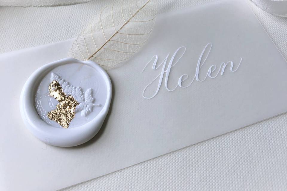 Vellum place card and wax seal