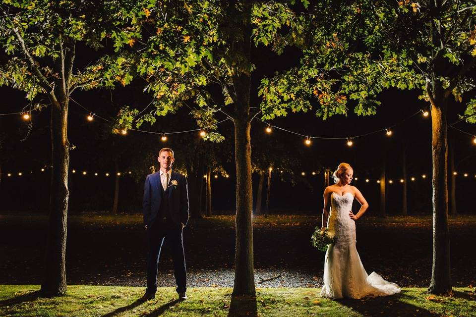 Couple pictured at night - J S Coates Wedding Photography