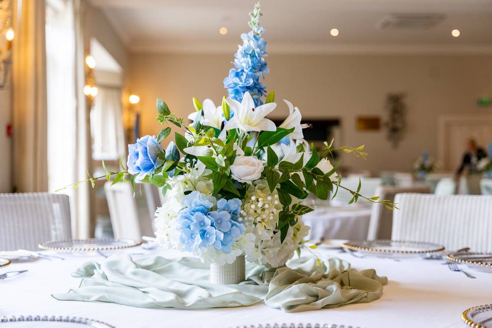 Blue floral centerpiece