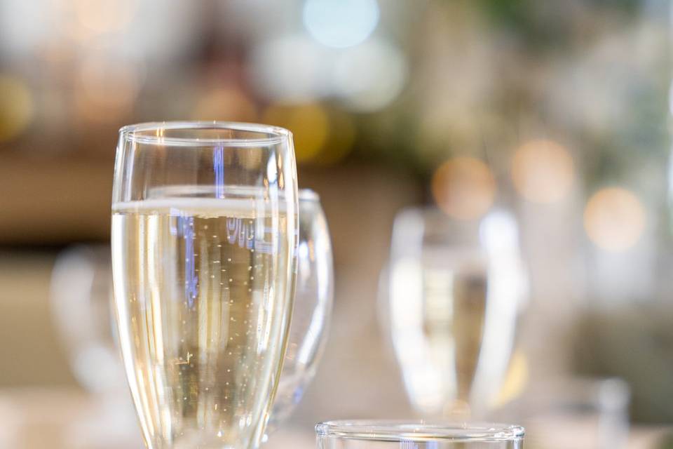 Champagne flutes on the table