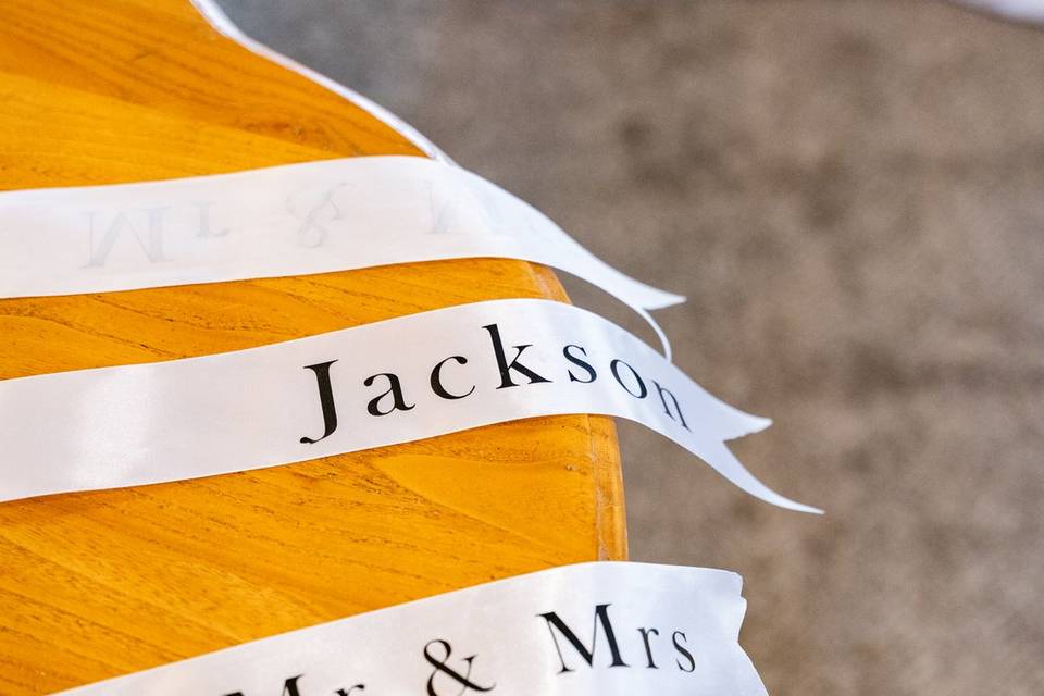Personalized ribbons on chair