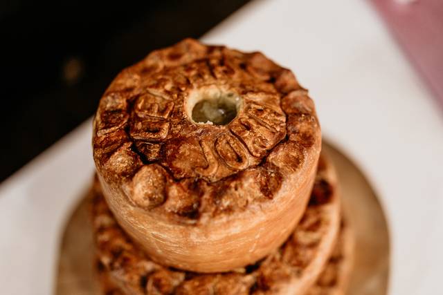 3-tiered pork pie wedding cake