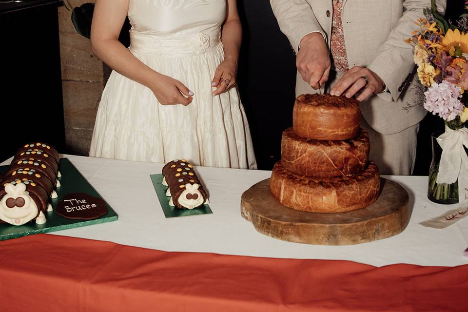 3-tiered pork pie wedding cake