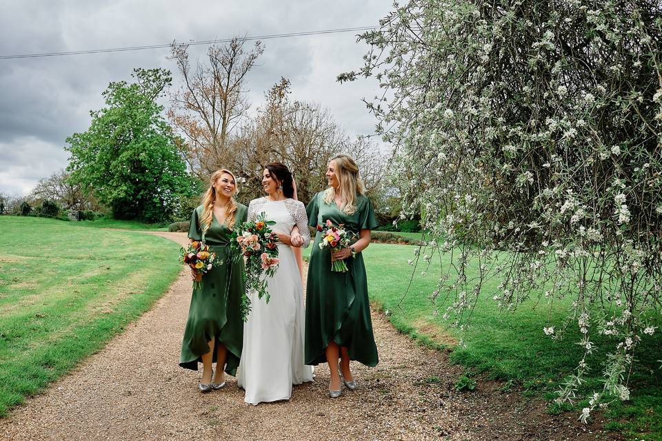 Bridesmaids getting to the church