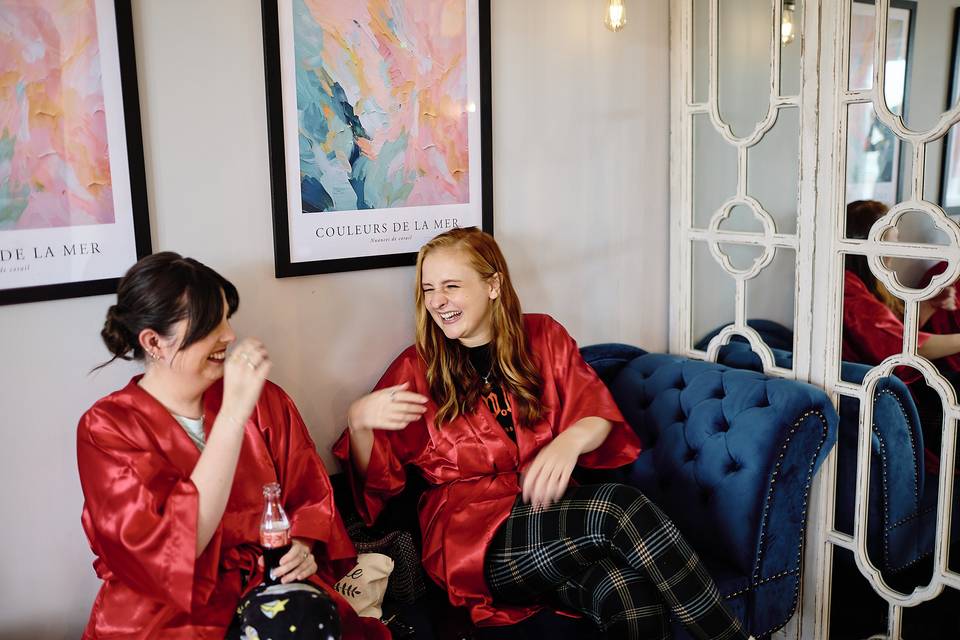 Giggling bridesmaids