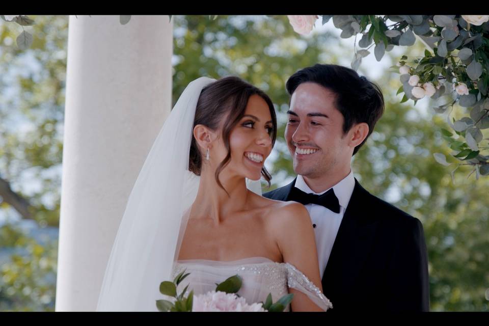 Couple embracing smile