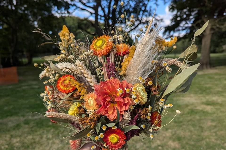 Dried flower bridal bouquet