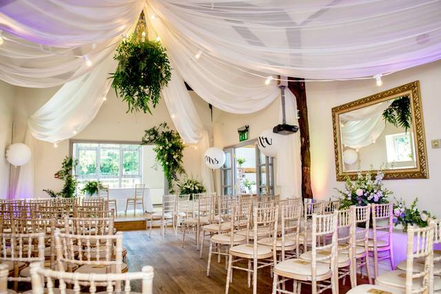 Barn wedding ceremony setup