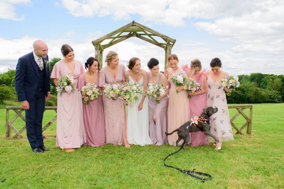 Bridal party with their dog