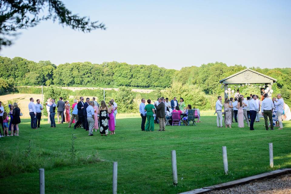 Guests gathering on the meadow