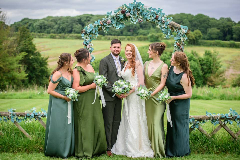 Bride & Groom with Bridesmaids