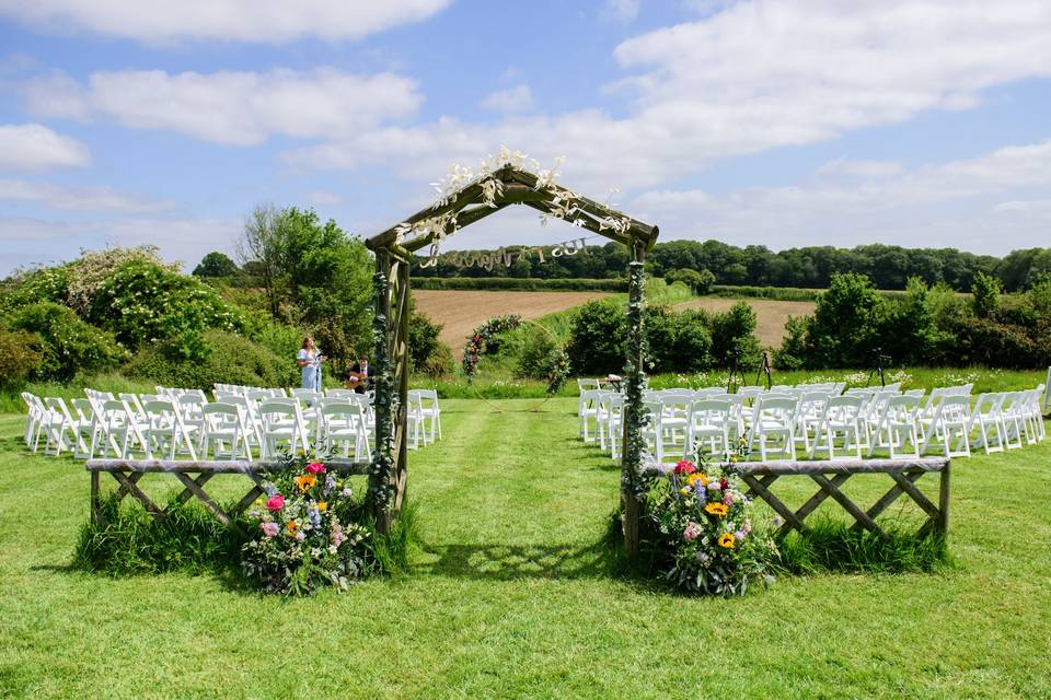 Meadow ceremony setup