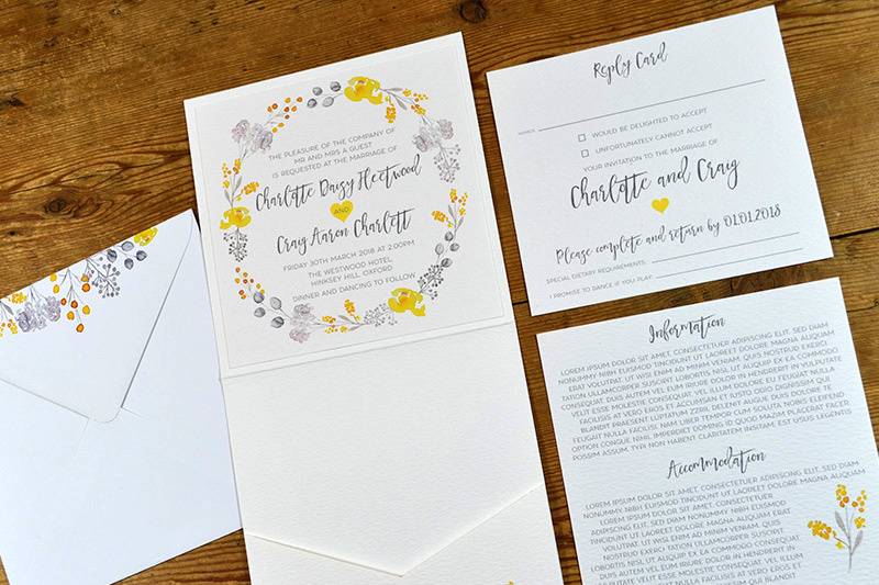 Lemon and Grey Pocket Invite