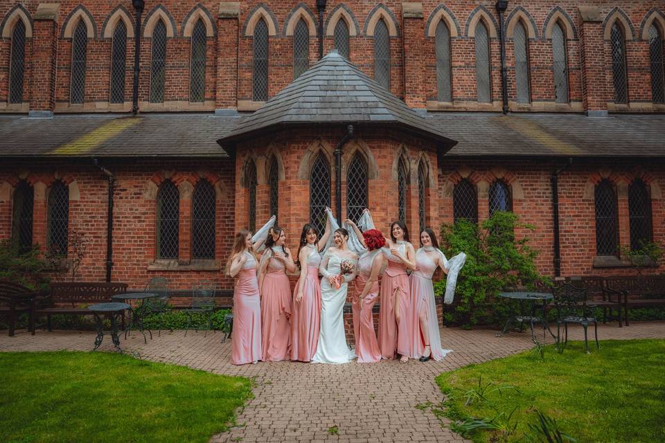 Bridesmaids walking together