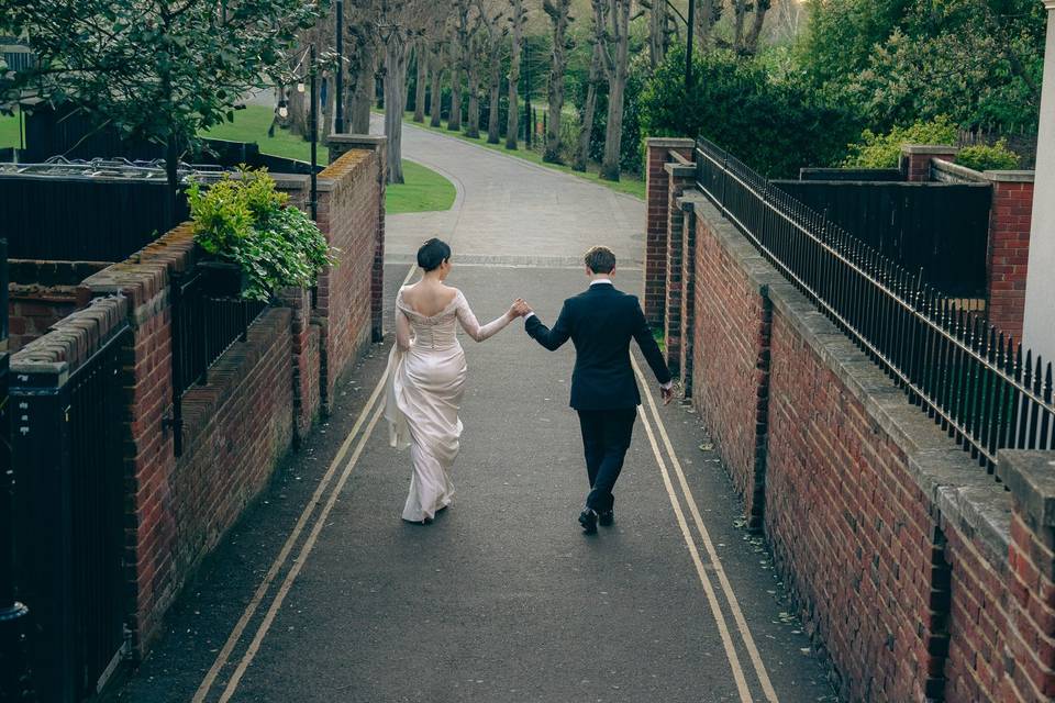 Brick wall path walk