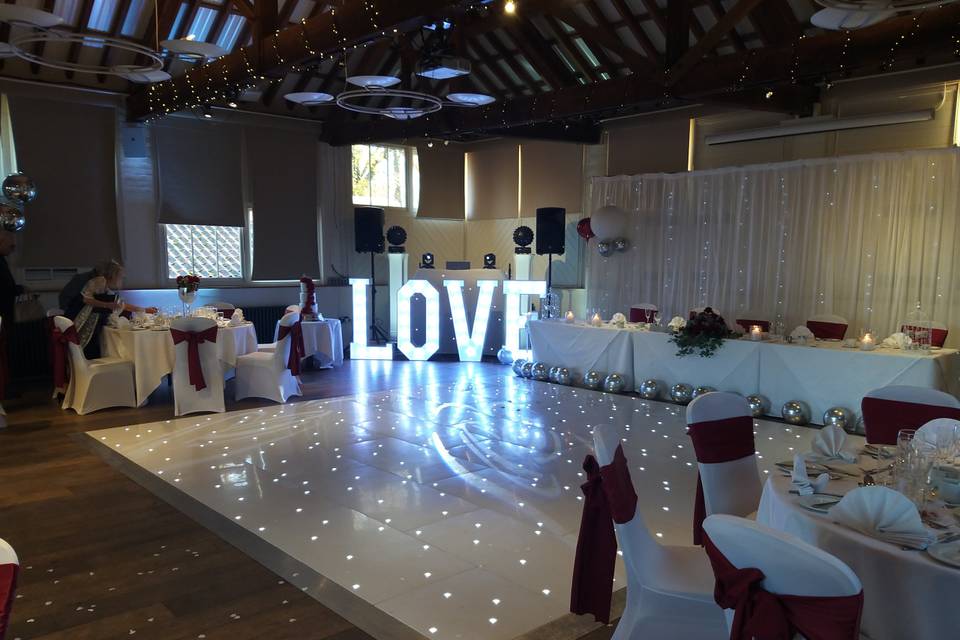 Dance floor and illuminated letters