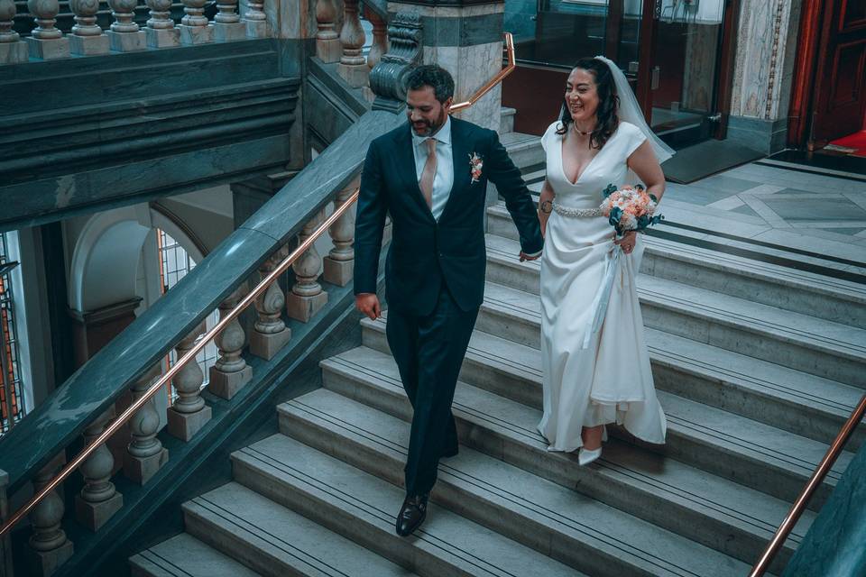 Walking down stairs