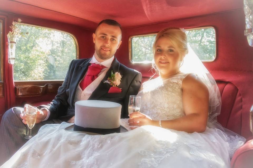 Bride & Groom in car