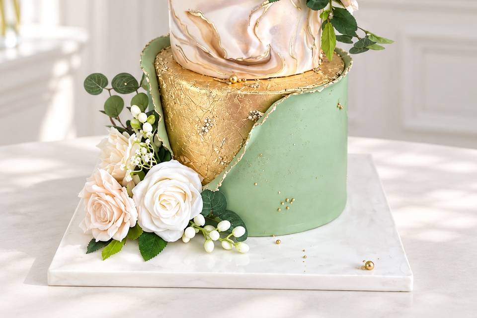Sage Green Gold Cake