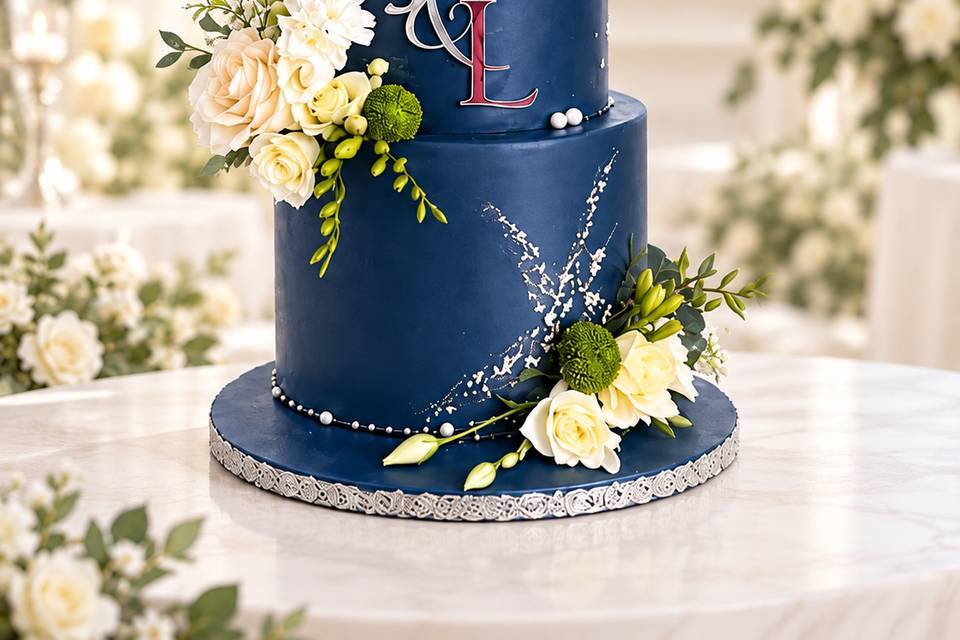 Navy Blue Floral Elegance