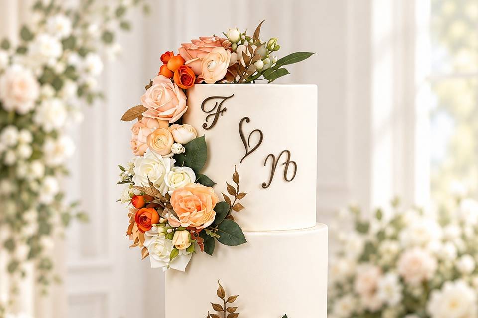 Peach Rose Wedding Cake