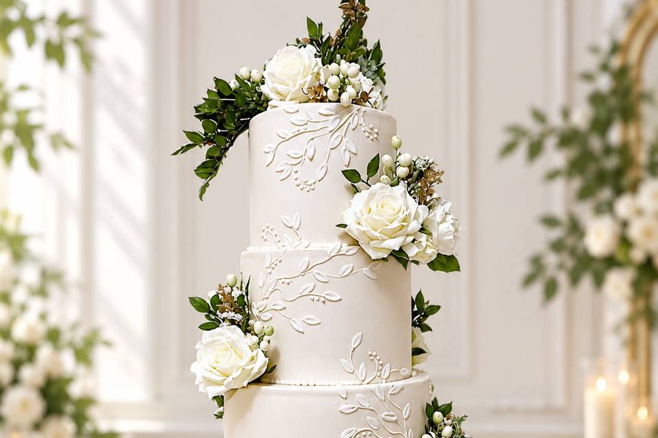 Classic White Floral Cake