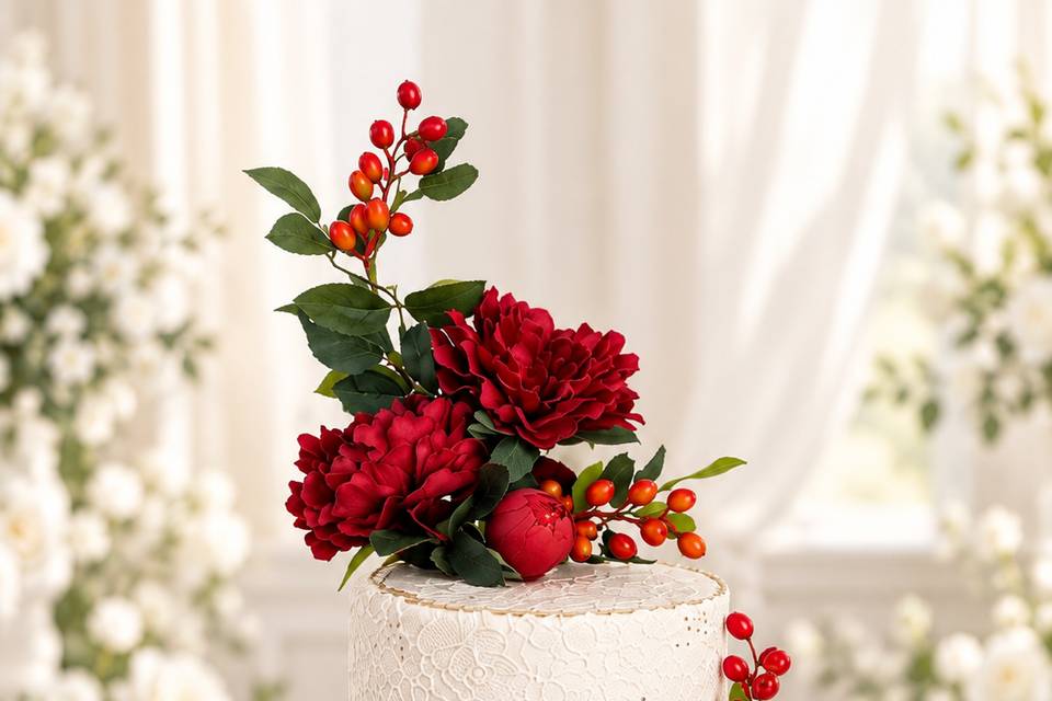 Romantic Red Floral Cake