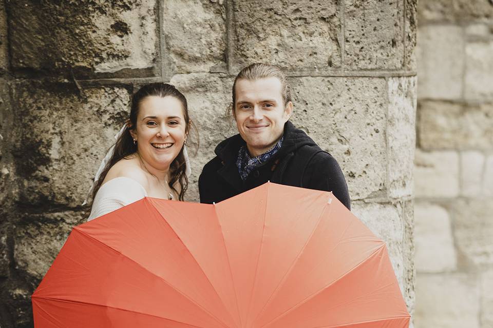 Bride and Groom with umbrella