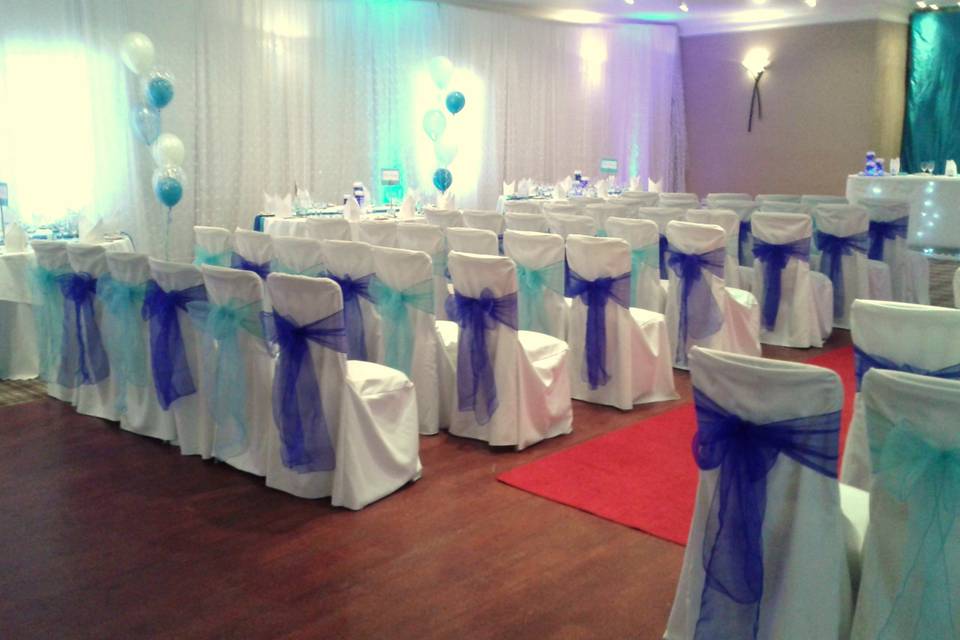 Wall drape and uplighters