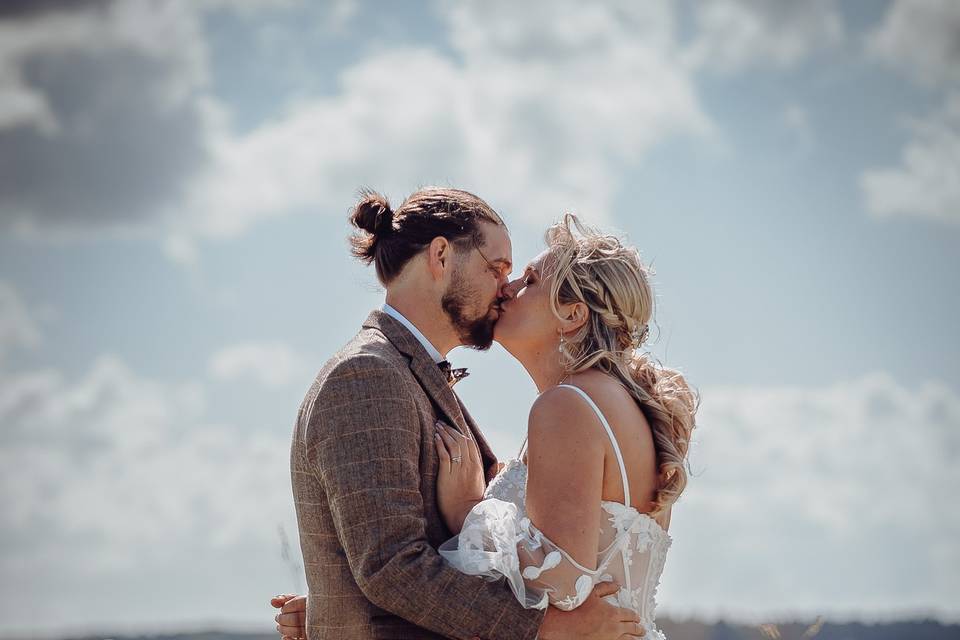 Bride and Groom in Field