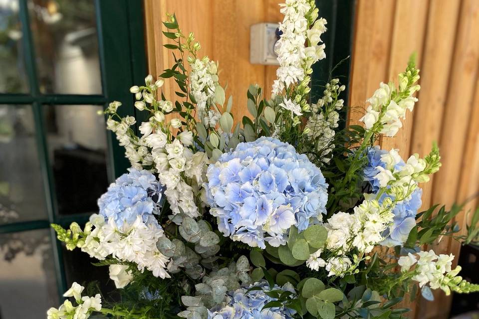 Powder Blue and Cream Milk Churn