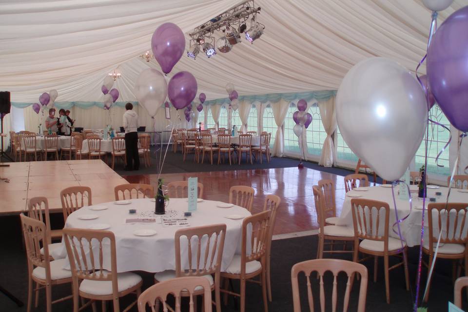 Lined Marquee with Dance Floor Lights