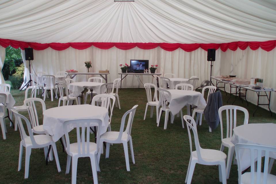 Uncarpeted Lined Marquee with Bistro Chairs