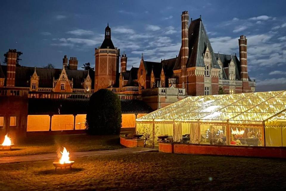 Clear roof marquee at night