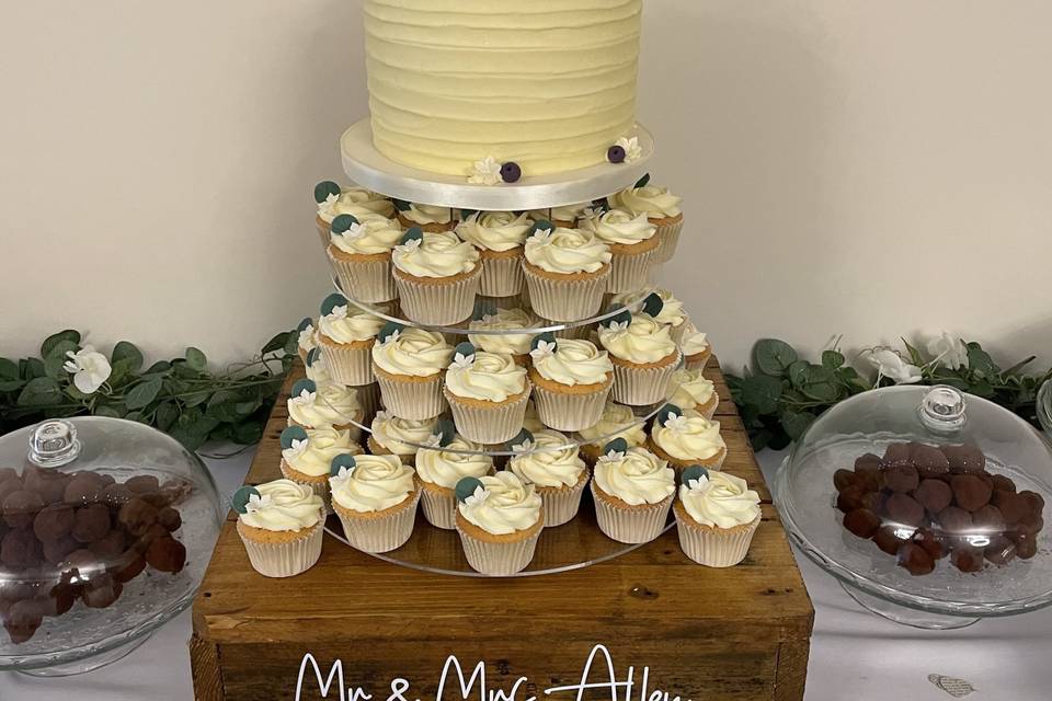 Cake and matching cupcakes