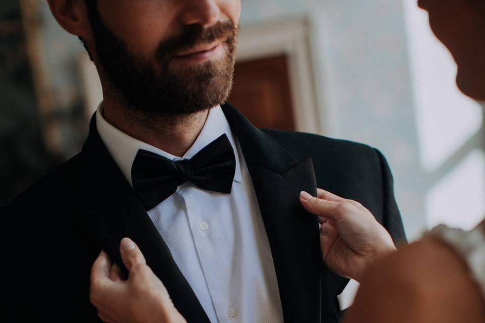 Black tie wedding details