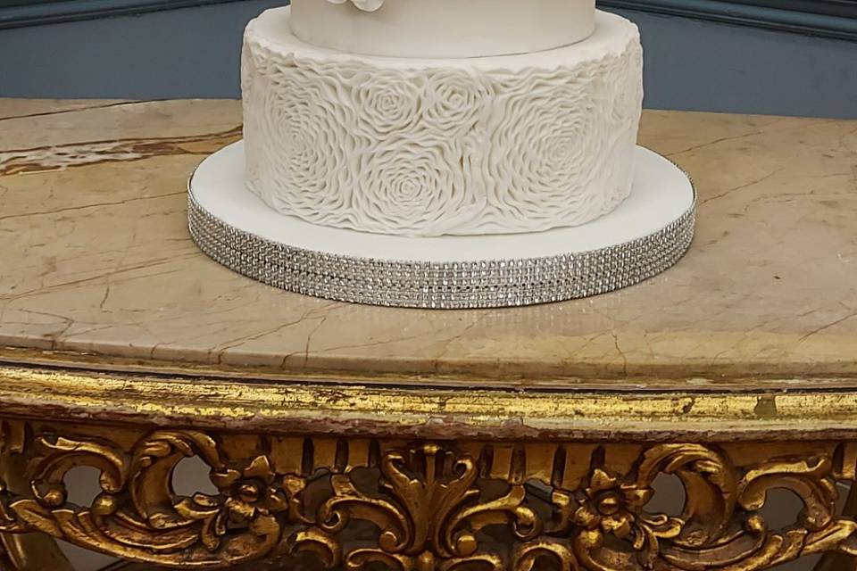 White and silver wedding cake