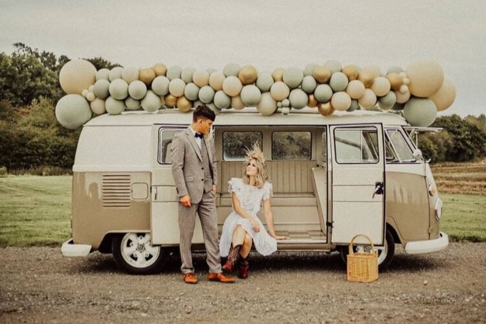 VW Camper van with balloons