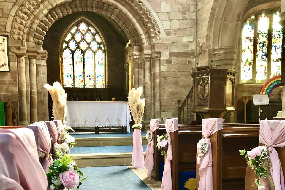 Pink pampas in church