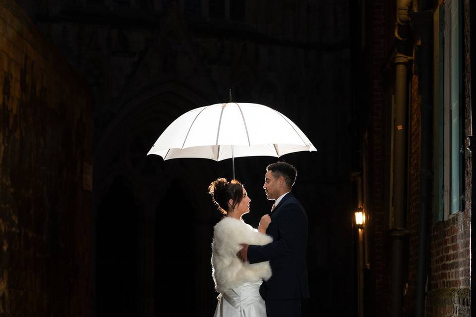 Wedding couple umbrella