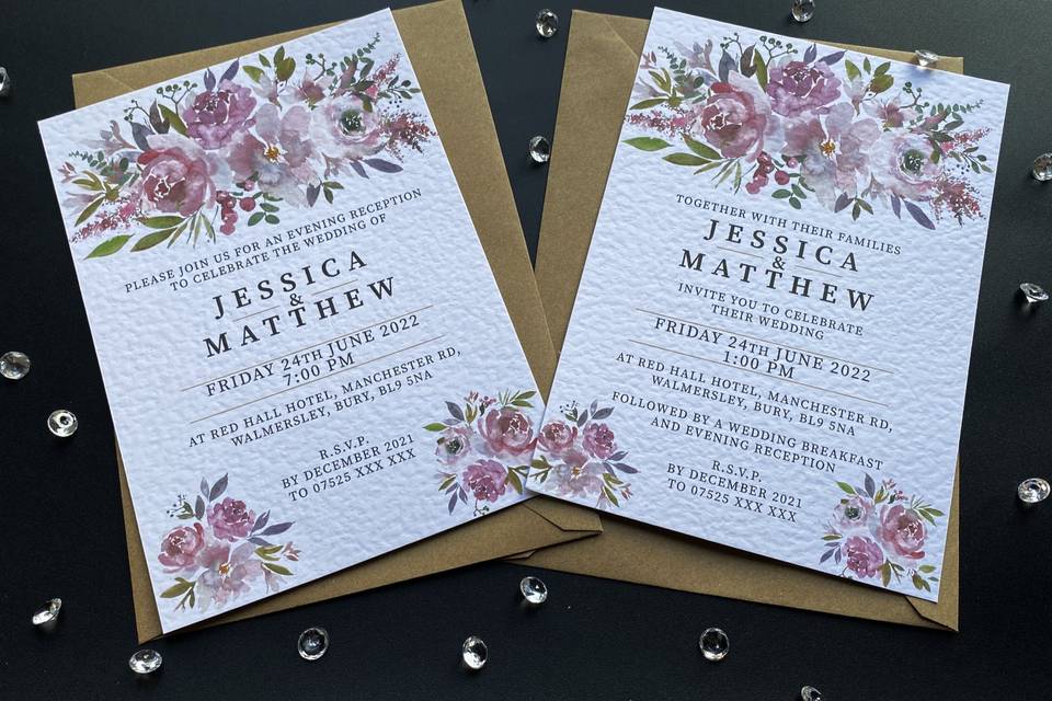 Mauve flowers invitations