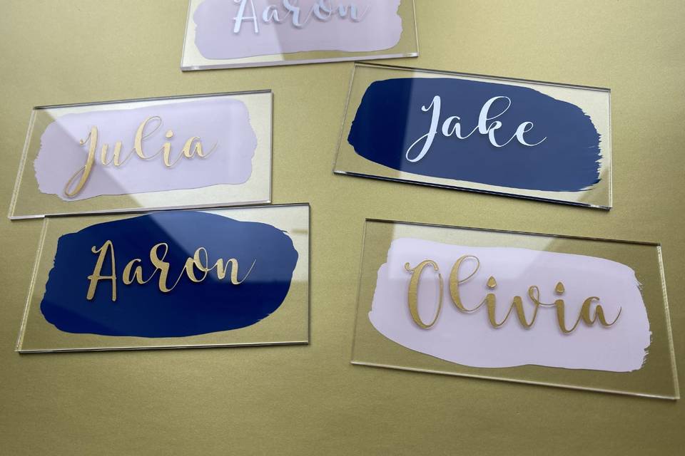 Painted acrylic place names