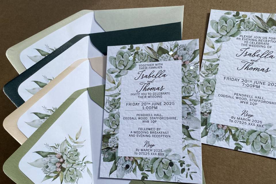 Succulents wedding invitations