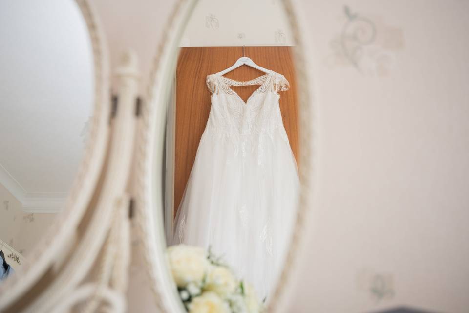 Brides dress reflection